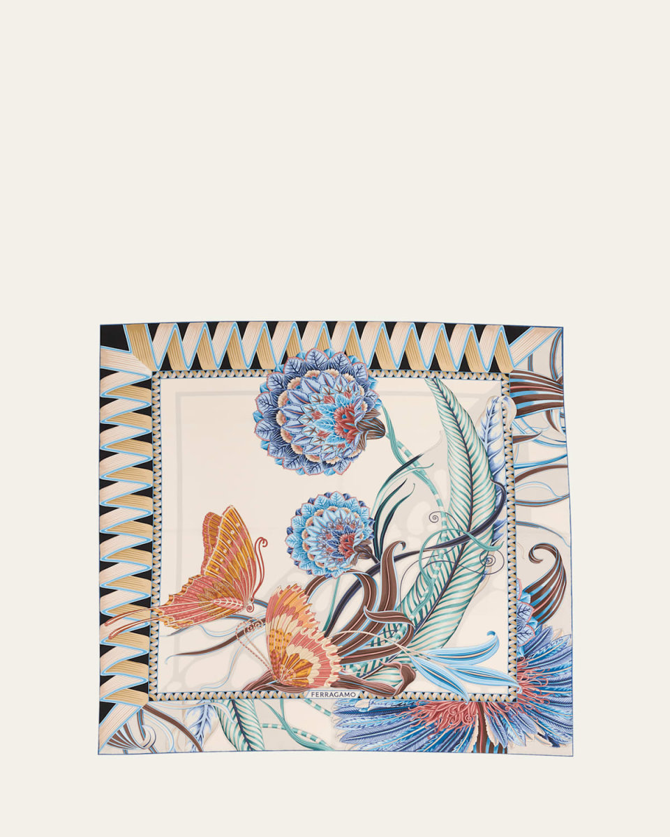 Floral-Print Silk Square Scarf